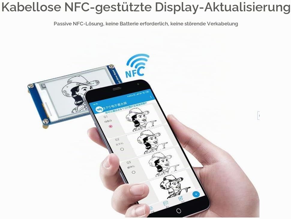 IBest 2.7inch Passive NFC-Powered e-Paper Module Black/White e-Ink Display, No Battery Required, Wir
