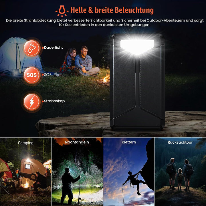 63200mAh Solar Power Bank, Wireless Powerbank mit 3 Solarpanel Faltbar, 22.5W PD Schnellladung, 5 An