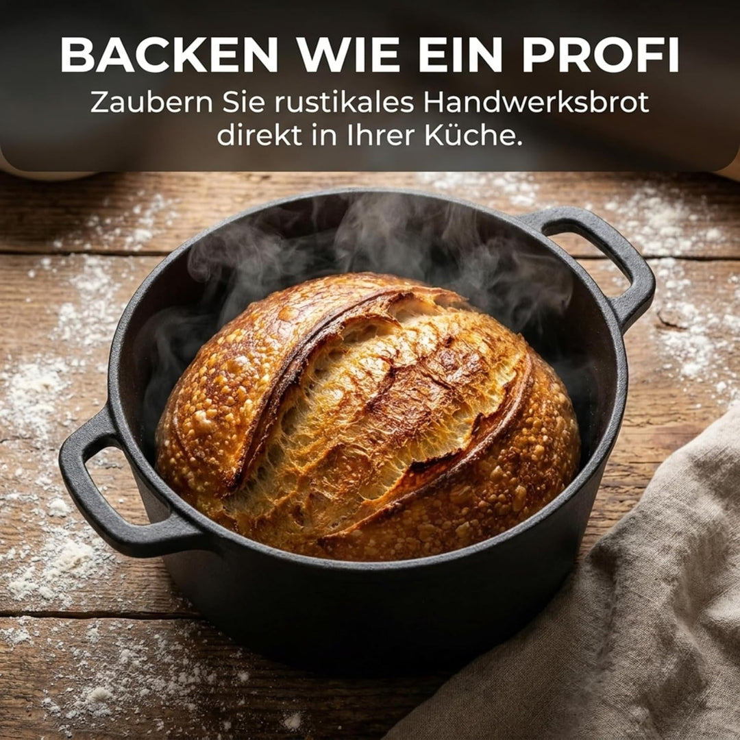 Homira Gusseisentopf 26 cm – Brotbackform & Pfanne in einem, Induktionsgeeignet Brotbacktopf, Brotba