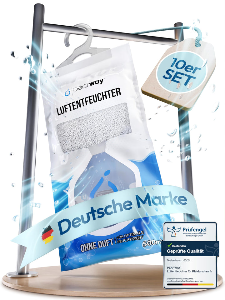 PEARWAY 10x Schrank Entfeuchter 500ml ohne Duft I Feuchtigkeits Beutel I Entfeuchter Schrank I Moist
