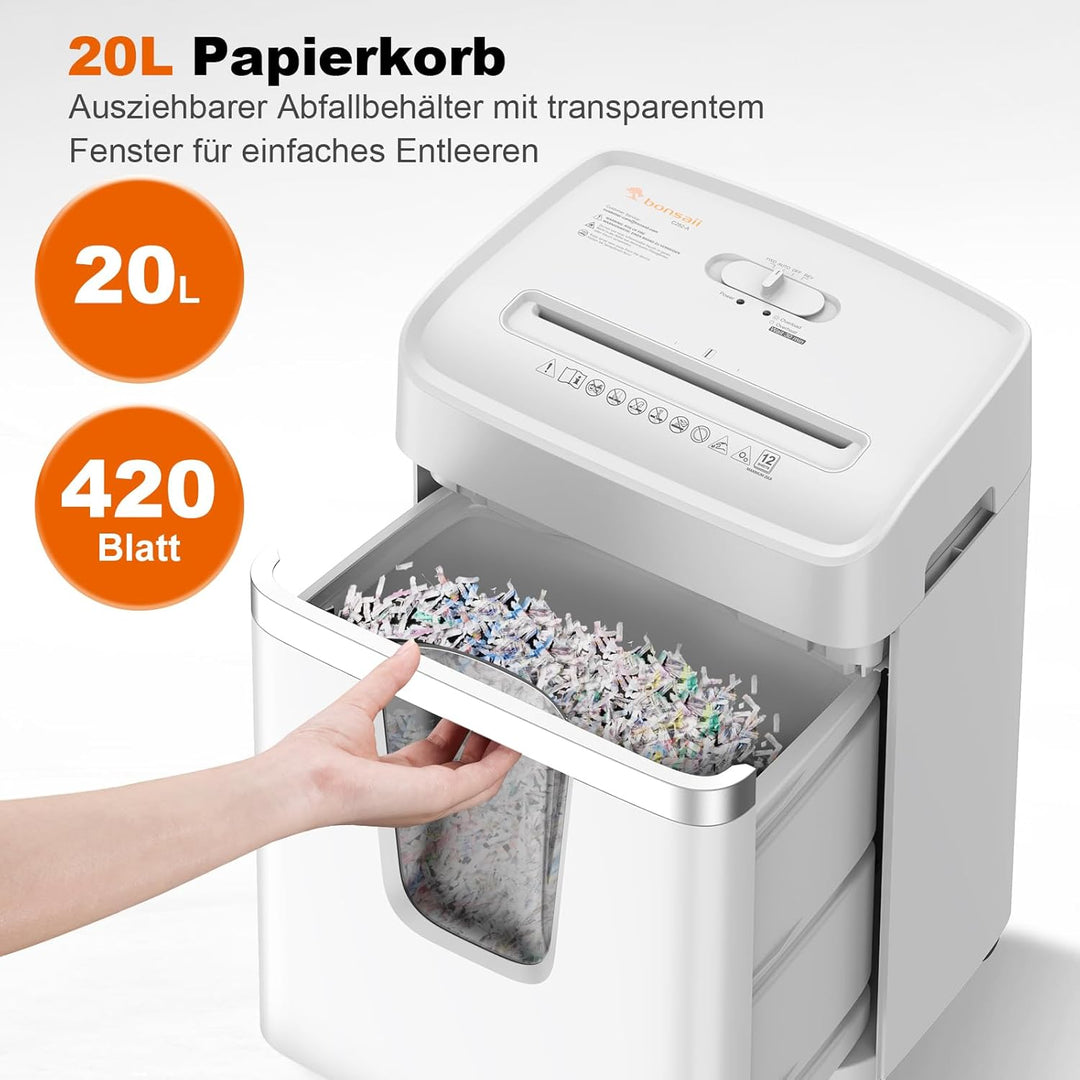 Bonsaii Aktenvernichter 12 Blatt, P-4 Kreuzschnitt Schredder für Kreditkarten, Büroklammern, CDs, 20