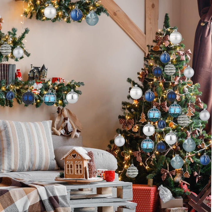 30 Stück Weihnachtskugeln Weihnachtsdeko Set Blau Gold,6cm Kunststoff Weihnachtsbaumkugeln Box mit A