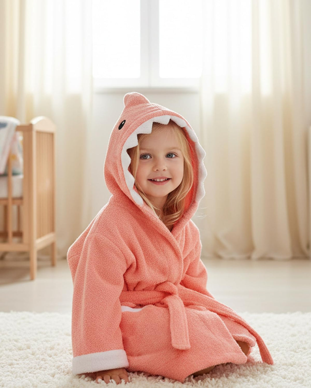 FishingDino Bademantel Kinder Jungen Mädchen Gr 74-116, Weiche Baumwolle Kinderbademantel Frottee, S