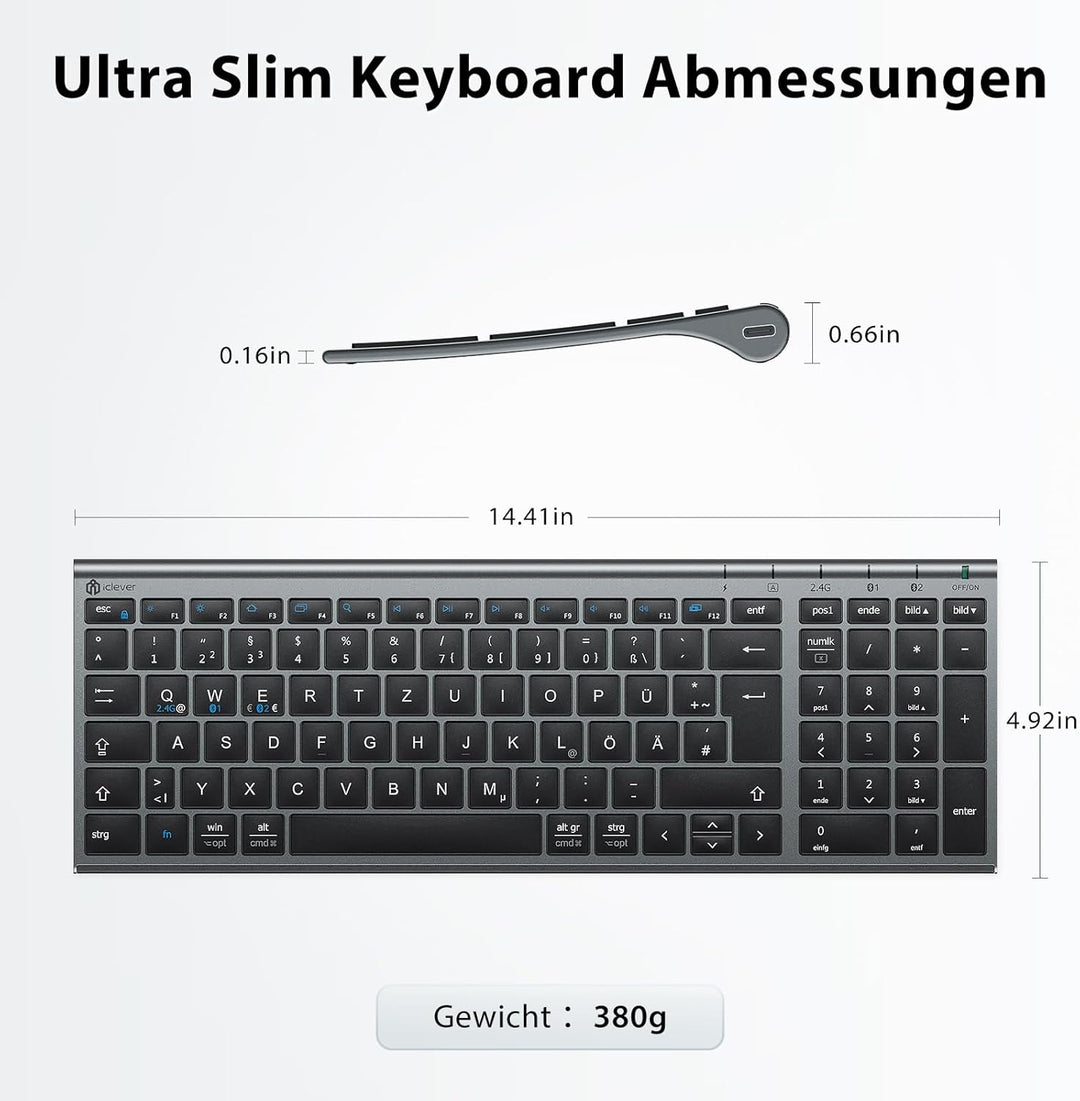 iClever Bluetooth Tastatur mit Maus, Tastatur Maus Set Kabellos,Wiederaufladbare Dualmodus (Bluetoot