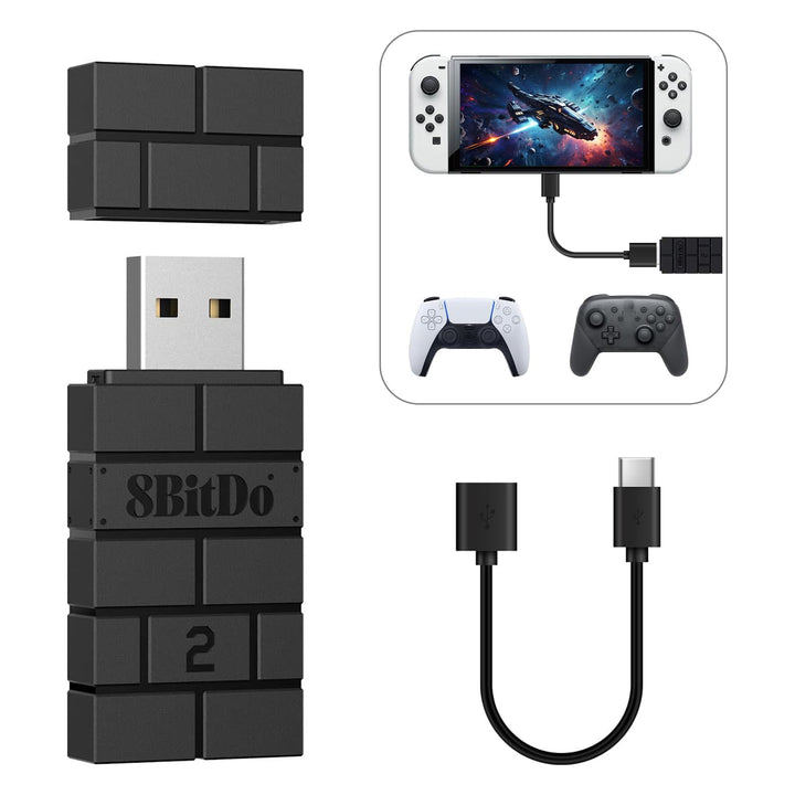 8bitdo Wireless USB Adapter 2, Bluetooth Adapter für Switch, PC, PS Classic, Android, macOS, Raspber