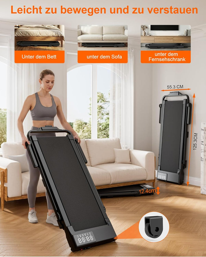 MJWW Walking Pad mit Steigung 6%, Laufband für Zuhause & Büro 136 KG mit Smart App 6 km/h & 12 km/h,