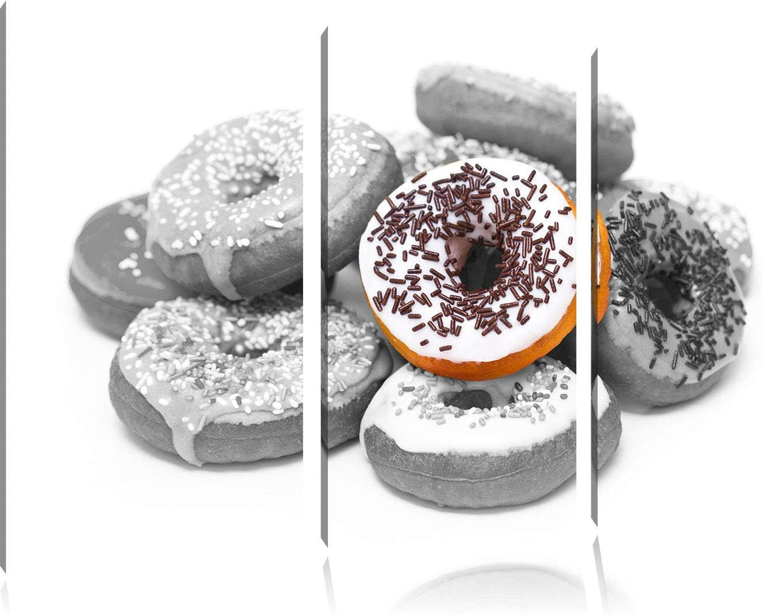 Donut mit Glasur und Liebesperlen schwarz/weiss 3-Teiler Leinwandbild 120x80 Bild auf Leinwand, XXL