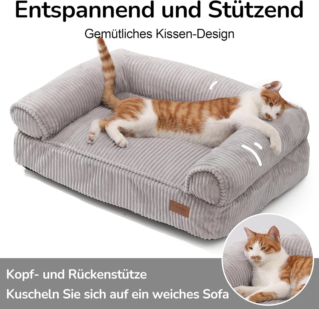 FUKUMARU Katzensofa Bett, Corduroy Gemütliches Katzenbett für drinnen mit abnehmbarem waschbarem Bez