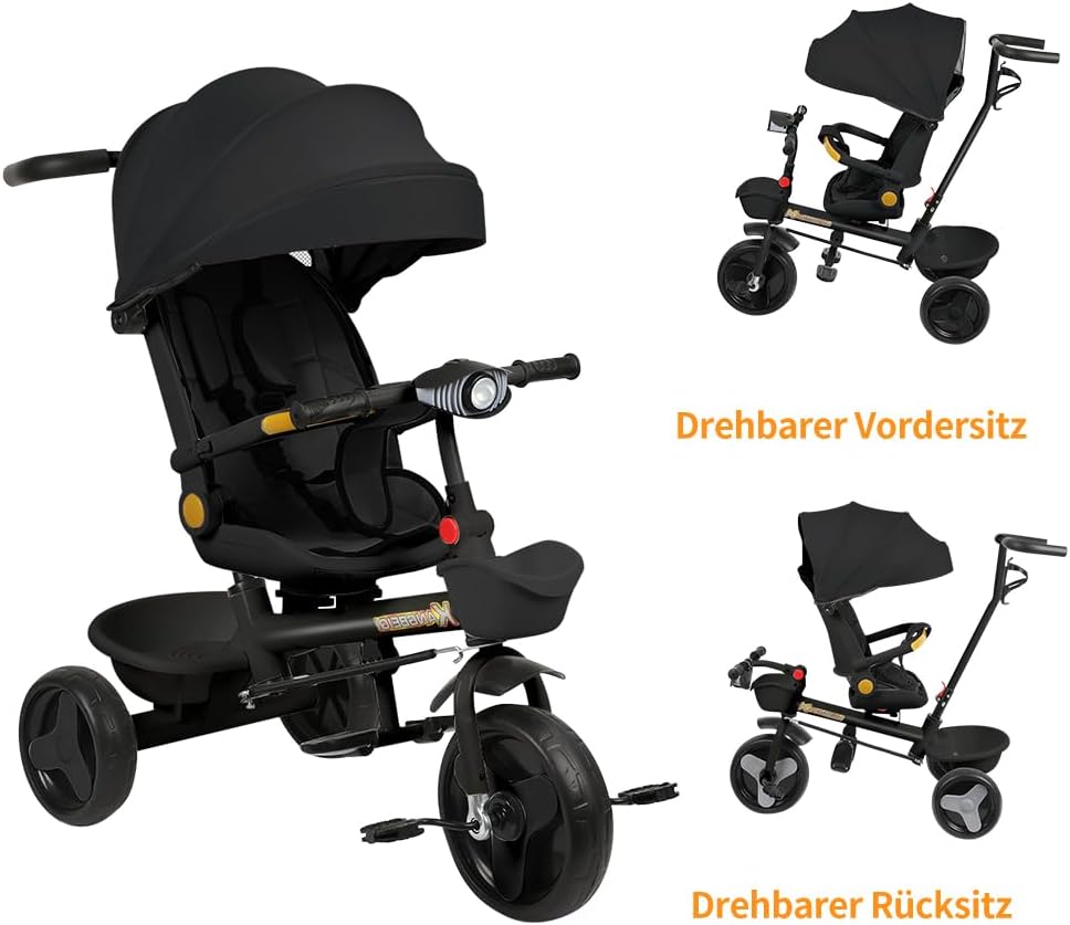 Multi-Funktions-Kinderdreirad, Dreirad 5 in1, Kleinkind-Dreiräder-Kinderwagen, mit Verstellbarem Sch