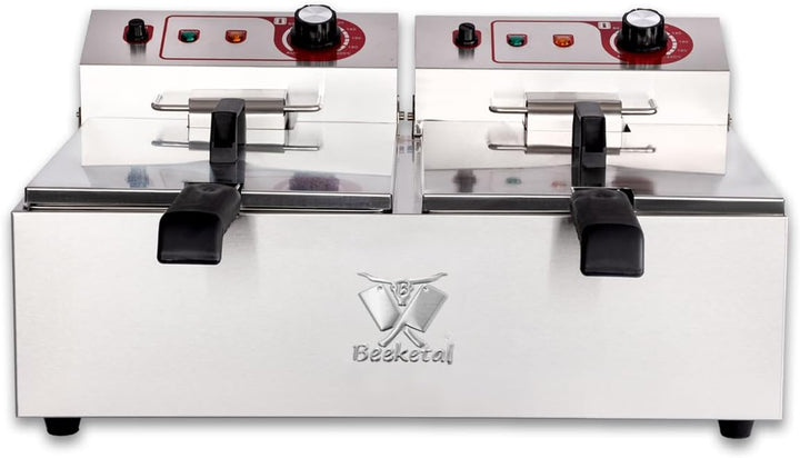 Beeketal 'BTF20a' Doppel Kaltzonen Fritteuse (2 x 9 Liter Volumen für max. 2 x 5 Liter Öl) Edelstahl