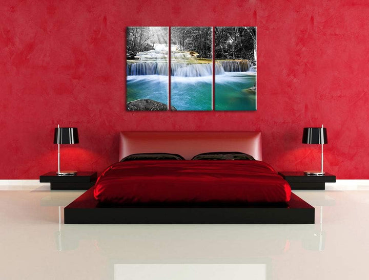 Pixxprint Wilder Bach im Urwald als Leinwandbild | Grösse: 3 Teilig (120x80) | Wandbild| Kunstdruck