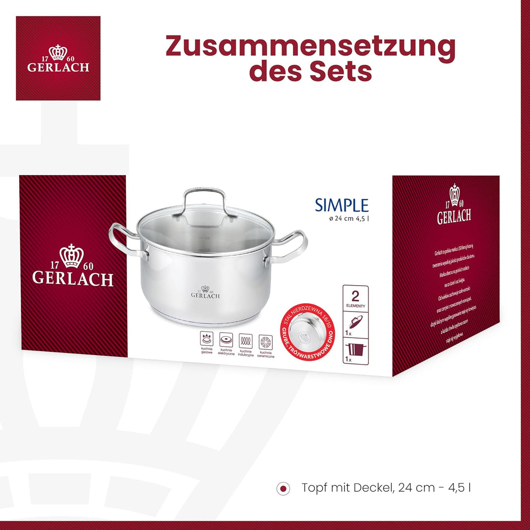 Gerlach Simple Topf aus Edelstahl Kochtopf Induktion Induktiontopf Kochgeschirr Induktionsgeeignet 4