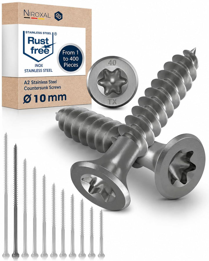 Edelstahl Holzschrauben V2A A2 Senkkopf Torx TX40 – Teilgewinde – 10x240 mm – 10 Stück – Universalsc