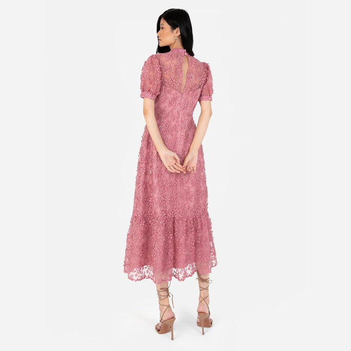 Maya Deluxe Damen Women's Embroidered Dress for Ladies Sequin Embellished Midaxi Floral High Neck We