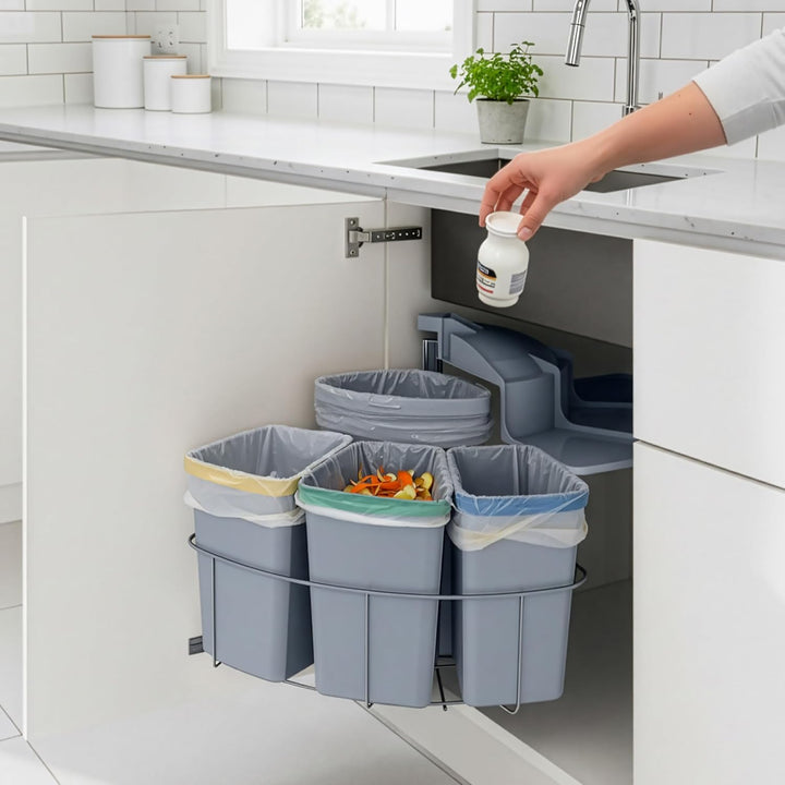 [en.casa] Einbau-Mülleimer Küche Kollby Mülltrennsystem 4fach für Unterschrank 50 cm breit 3 x 6L+1