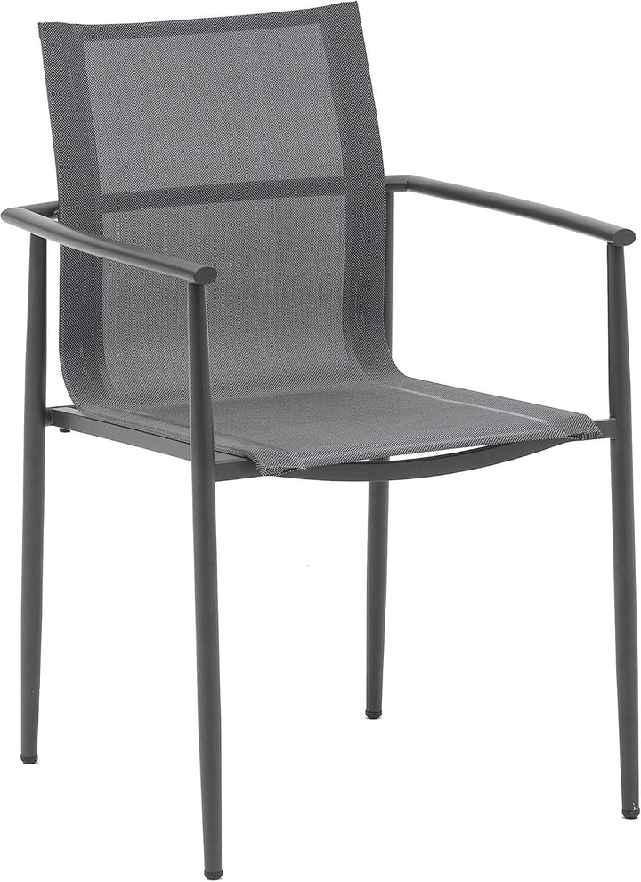 Dehner Gartenstuhl Lille, stapelbar, 85 x 56 x 56.5 cm, Edelstahl/Textilene, anthrazit/grau Modern,