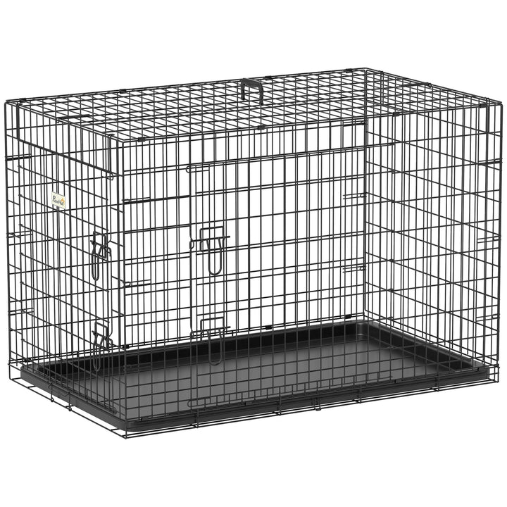 PawHut Hundekäfig Transportkäfig Drahtkäfig Hundebox Transportbox Reisebox mit 2 Türen Schwarz 91x61