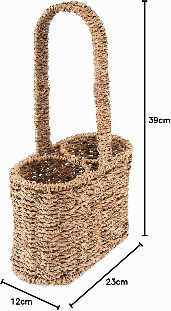 Decorasian Flaschenhalter Korb geflochten aus Seegras - Flaschenträger für 2 Flaschen 2 Flaschen Nat