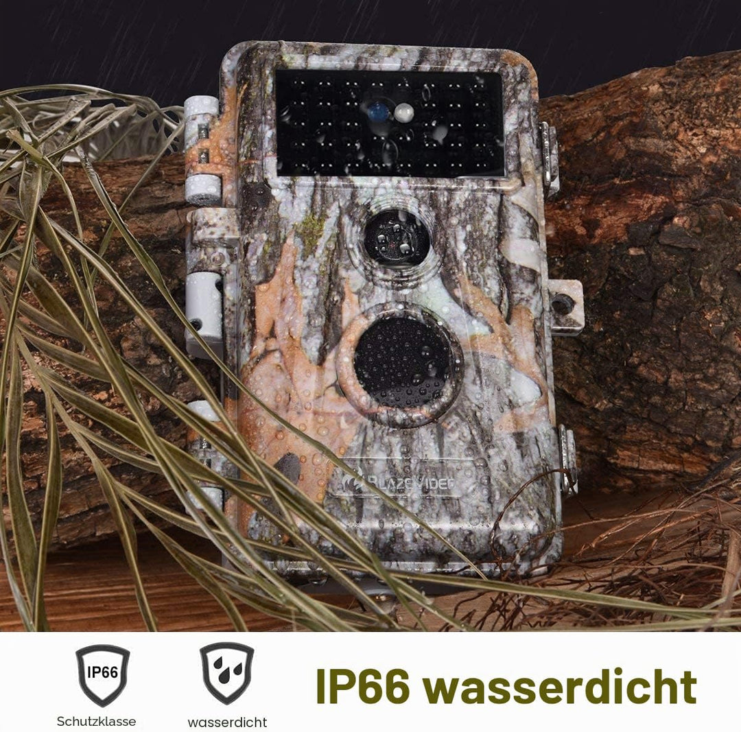 BlazeVideo 2tlg. Wildkamera 32MP 1296P HD Wildtierkamera mit Nachtsicht Bewegungsmelder, IP66 Wasser