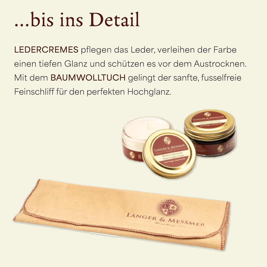 Langer & Messmer Schuhpflegeset inkl. hochwertigen Lederpflegecremes und Rosshaarbürsten zur effekti