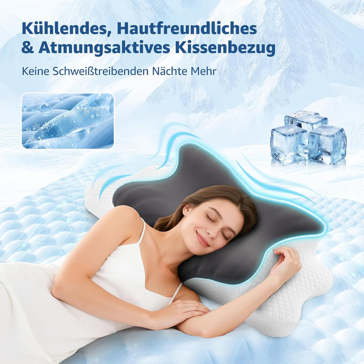 BRO Upgrade Ergonomisches Orthopädisches Kissen aus Memory Foam – Kühlend Nackenstützkissen mit Atmu