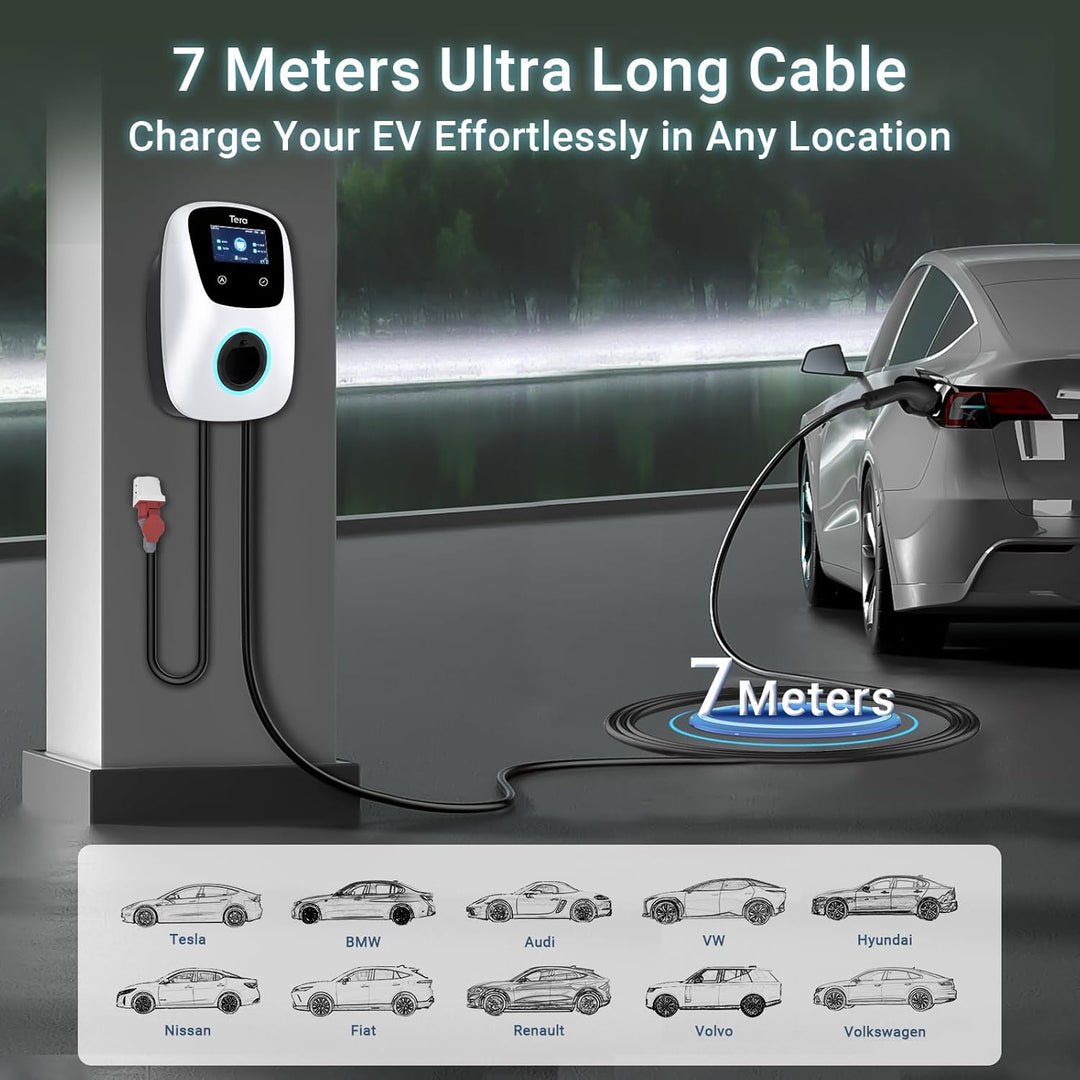 Tera Smart EV Ladegerät Typ 2 Wallbox mit APP 11kW 16A 400V CE&TÜV mit WLAN & Bluetooth 7m Ladekabel