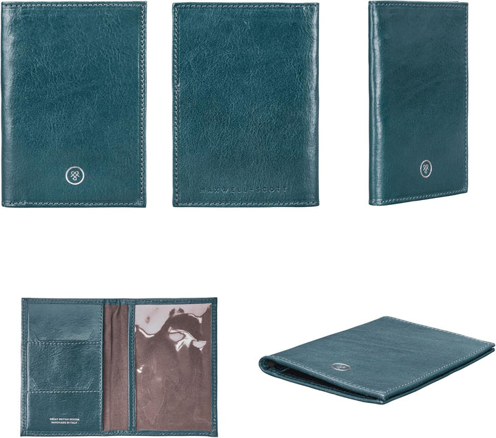 Maxwell Scott Handgefertigte Leder Reisepasshülle Prato in Petrol Blau, Petrol Blau