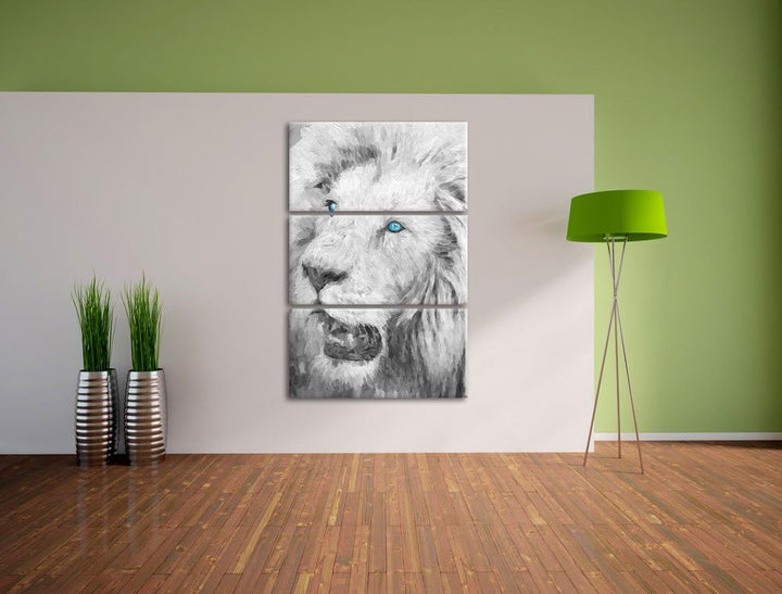 prächtiger weisser Löwe schwarz/weiss Deluxe 3-Teiler Leinwandbild 120x80 Bild auf Leinwand, XXL rie