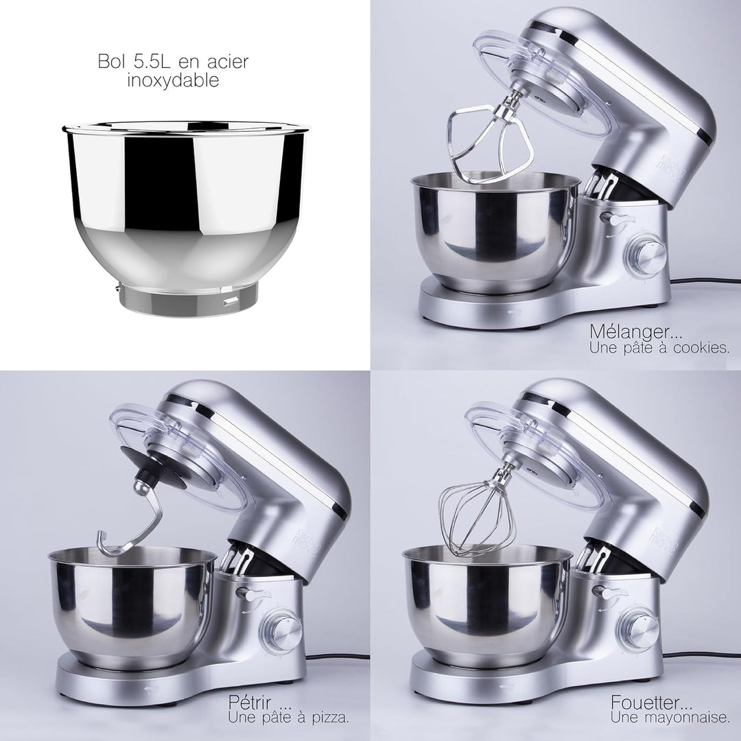 Multifunktionale Küchenmaschine 1500W Grau, Grau