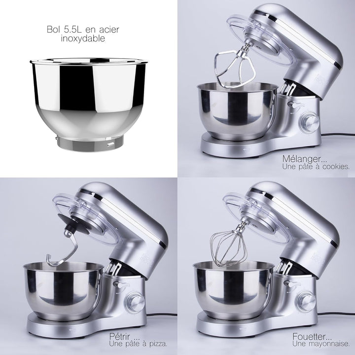 Multifunktionale Küchenmaschine 1500W Grau, Grau