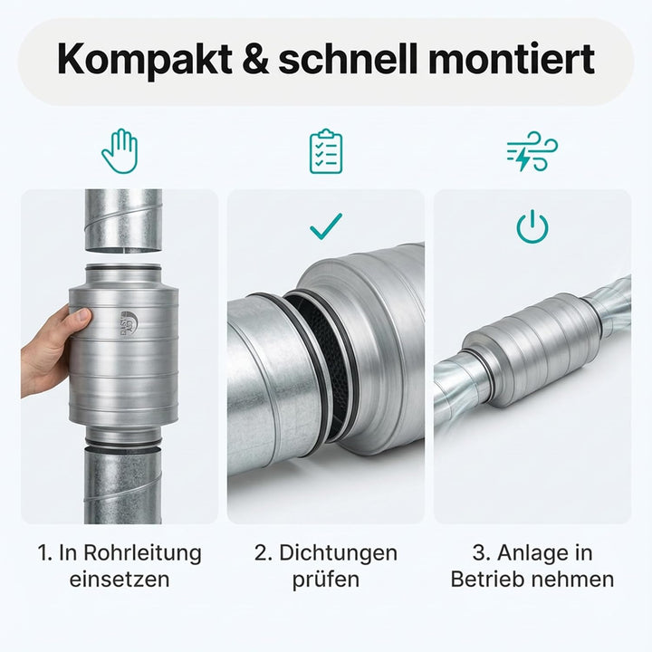 Easy Act Schalldämpfer Ø 80 mm, Länge 300 mm, effizienter Rohrschalldämpfer aus verzinktem Stahl zur