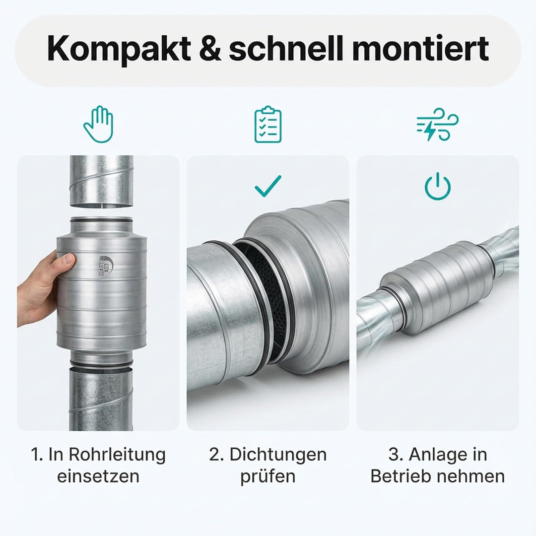 Easy Act Schalldämpfer Ø 100 mm, Länge 300 mm, effizienter Rohrschalldämpfer aus verzinktem Stahl zu