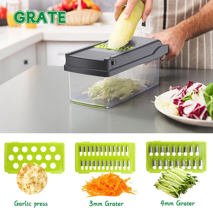 16 In 1 Gemüseschneider Manuell Mandoline Vegetable Chopper Gemüse Zerkleinerer Würfelschneider Vegg