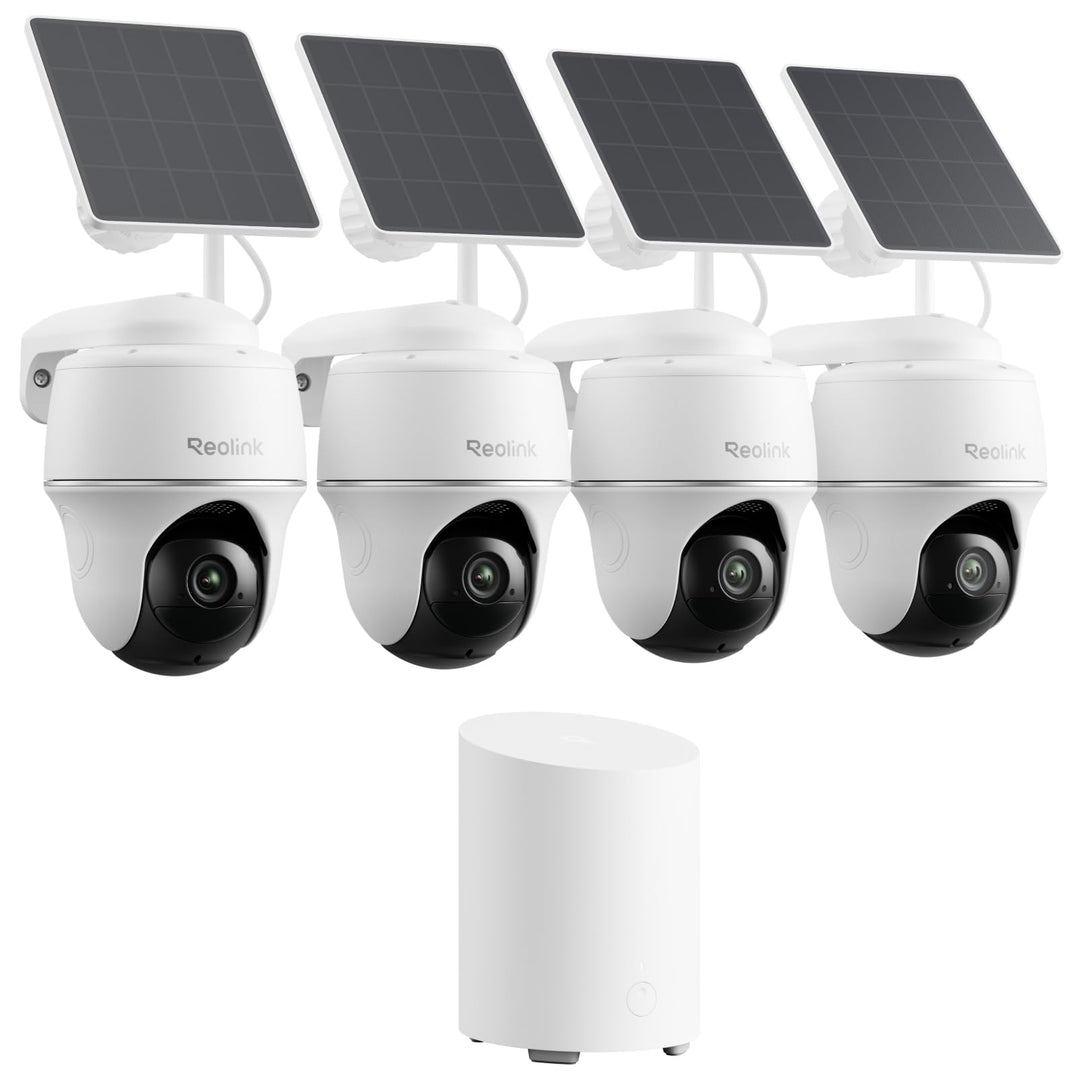 Reolink 2K Überwachungskamera Aussen Solar Akku – 4 Cam-Kit & Home Hub, Pan Tilt, KI-Erkennung, 64GB
