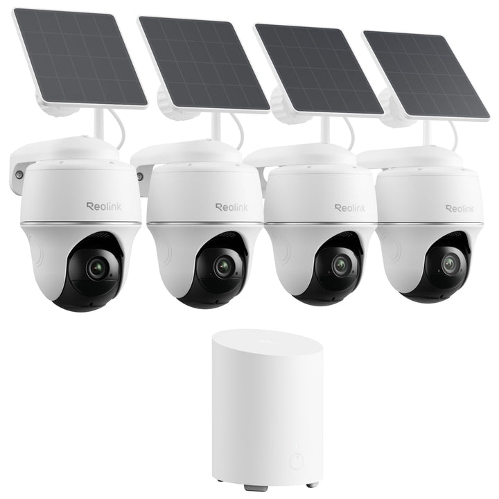 Reolink 2K Überwachungskamera Aussen Solar Akku – 4 Cam-Kit & Home Hub, Pan Tilt, KI-Erkennung, 64GB