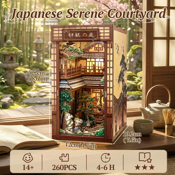 CUTEBEE Book Nook Kit - Puppenhaus Bausatz für Erwachsene, Japanisches Miniaturhaus mit LED Beleucht