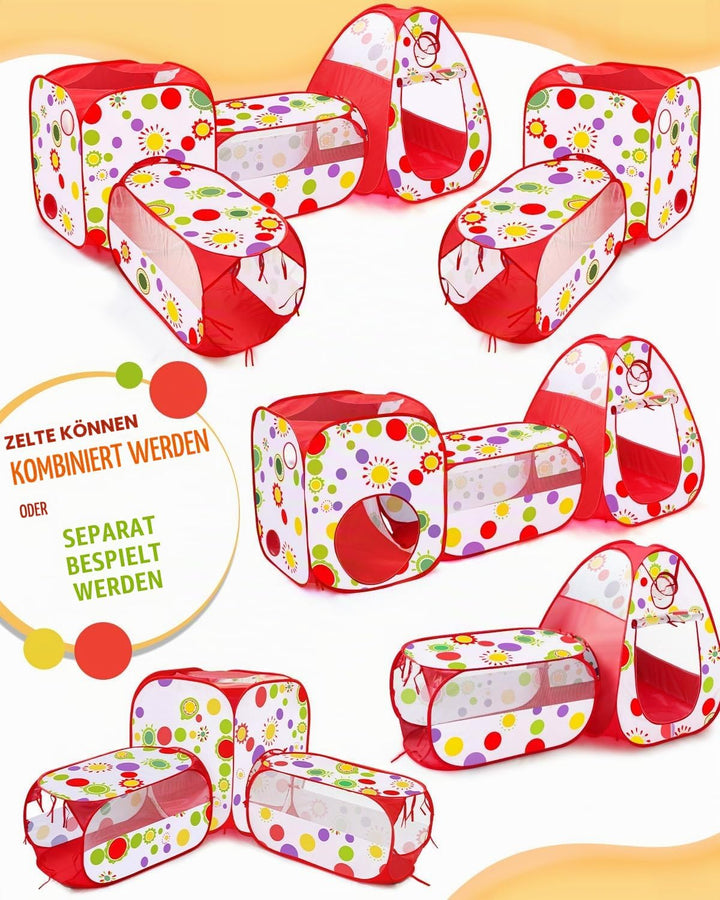 MAIKEHIGH 4 in 1 Kinder Spielzelt mit Tunnel, Pop Up Kinderzelt krabbeltunnel Baby Bällebad Zelt Fal
