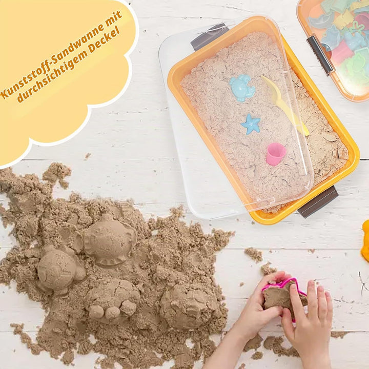 2 Stück Sandkasten mit transparent Deckel Kunststoff Sandschale Gelb Spieltablett Tragbare Sandkoffe