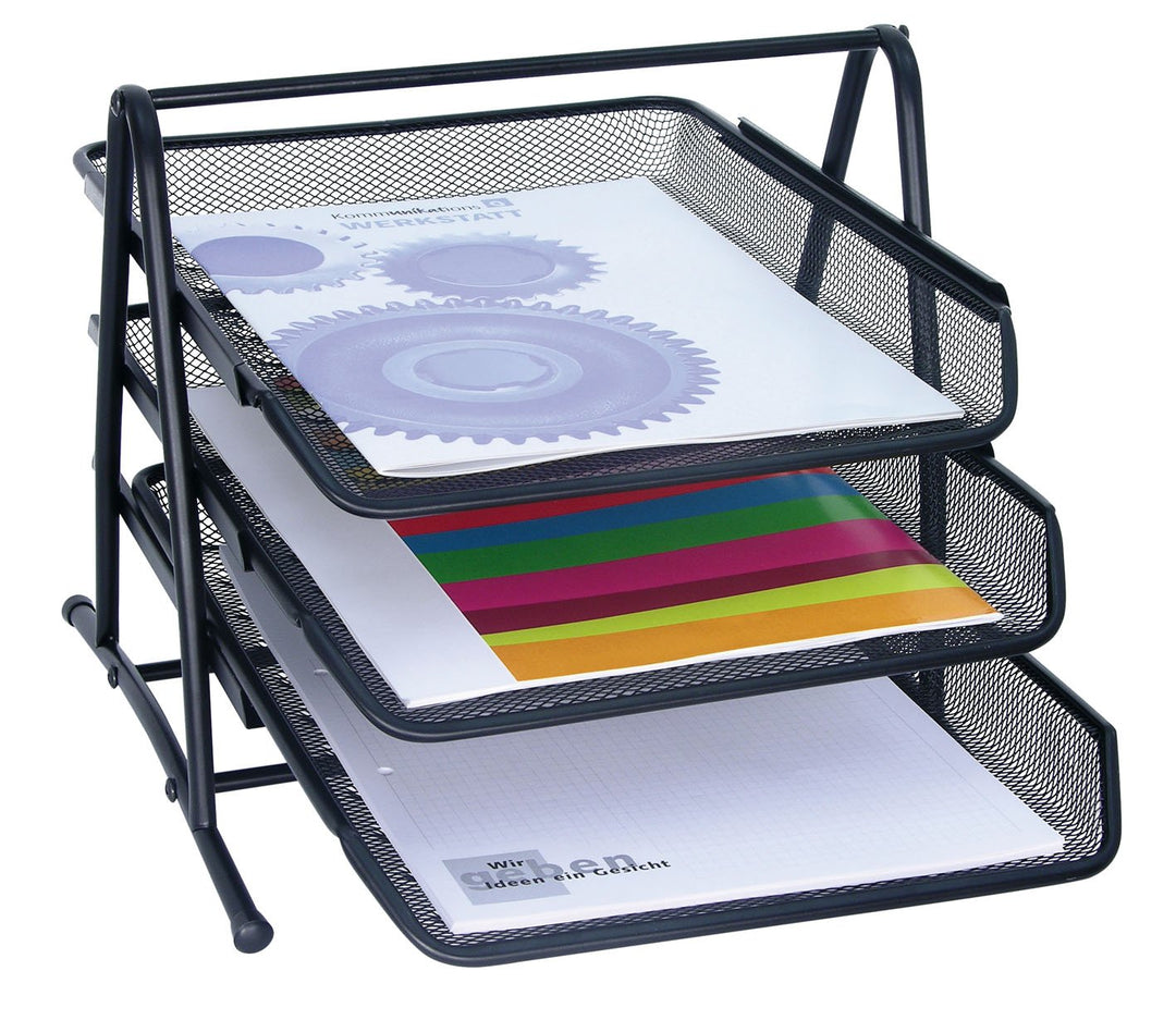 Wedo 65801 Briefablage Office (aus Drahtmetall, 3 Fächer, passend bis C4-Format, 35 x 30 x 27 cm) sc
