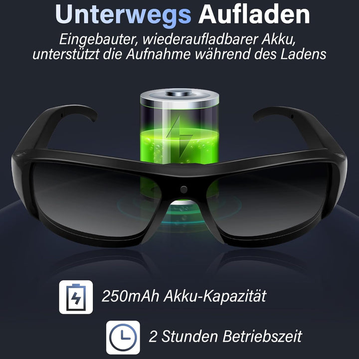 Mini Kamera, Brille mit Kamera, Action Cam 1080P Aktualisierte Tragbare Videobrille Sonnenkamerabril
