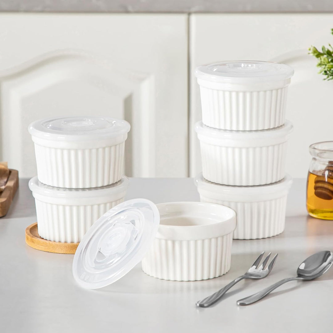 vancasso RAMEKINS 200ml Soufflé Förmchen Set von 6, Ø9,5cm Creme Brulee Schälchen Backofen sicher, P