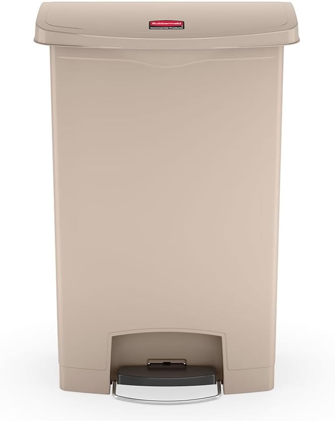 Rubbermaid Commercial Products Slim Jim 1883552 90 Litre Front Step Step-On Resin Wastebasket - Beig