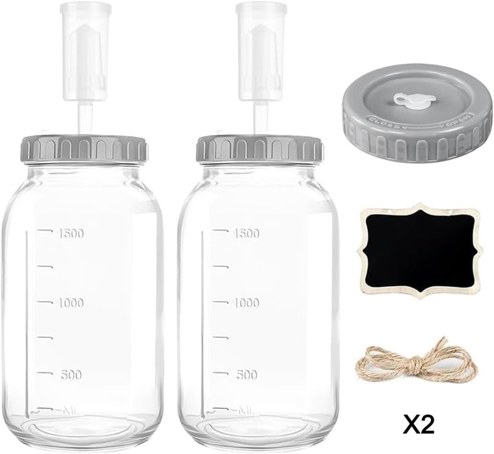 2 Stück Fermentierglas 2L mit Deckel Fermentiergläser Kimchi Behälter Luftschleuse Gärglas mit Etike