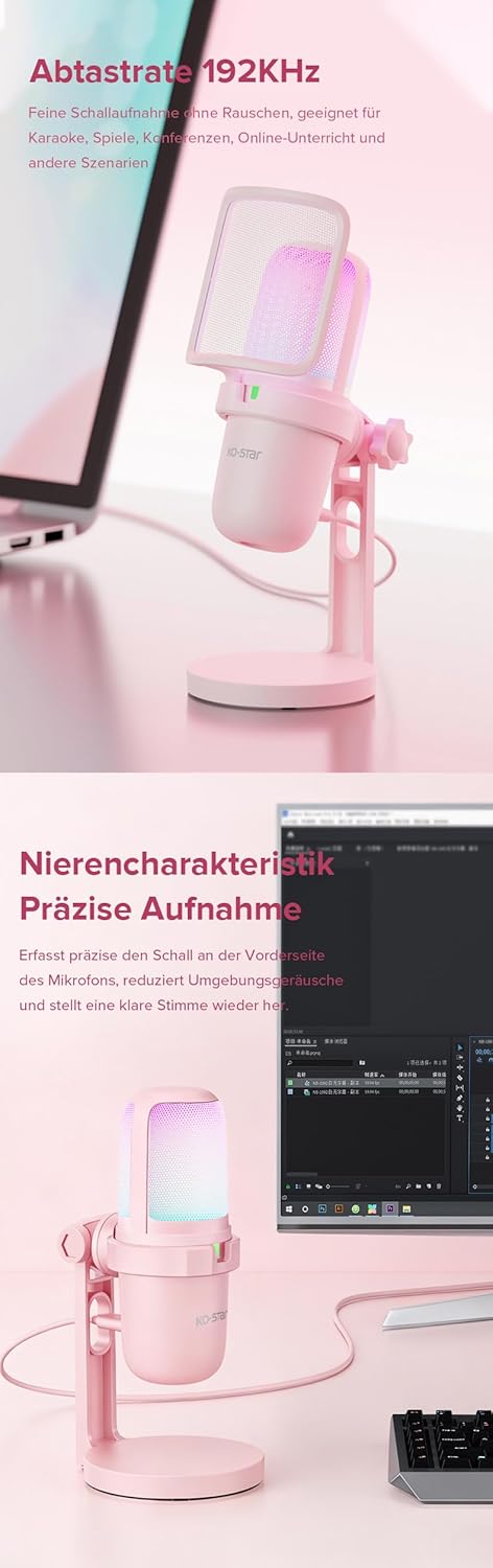 KO-Star M-630S USB Gaming Mikrofon RGB – Nierencharakteristik, Touch-Stummschaltung, Plug & Play, Me