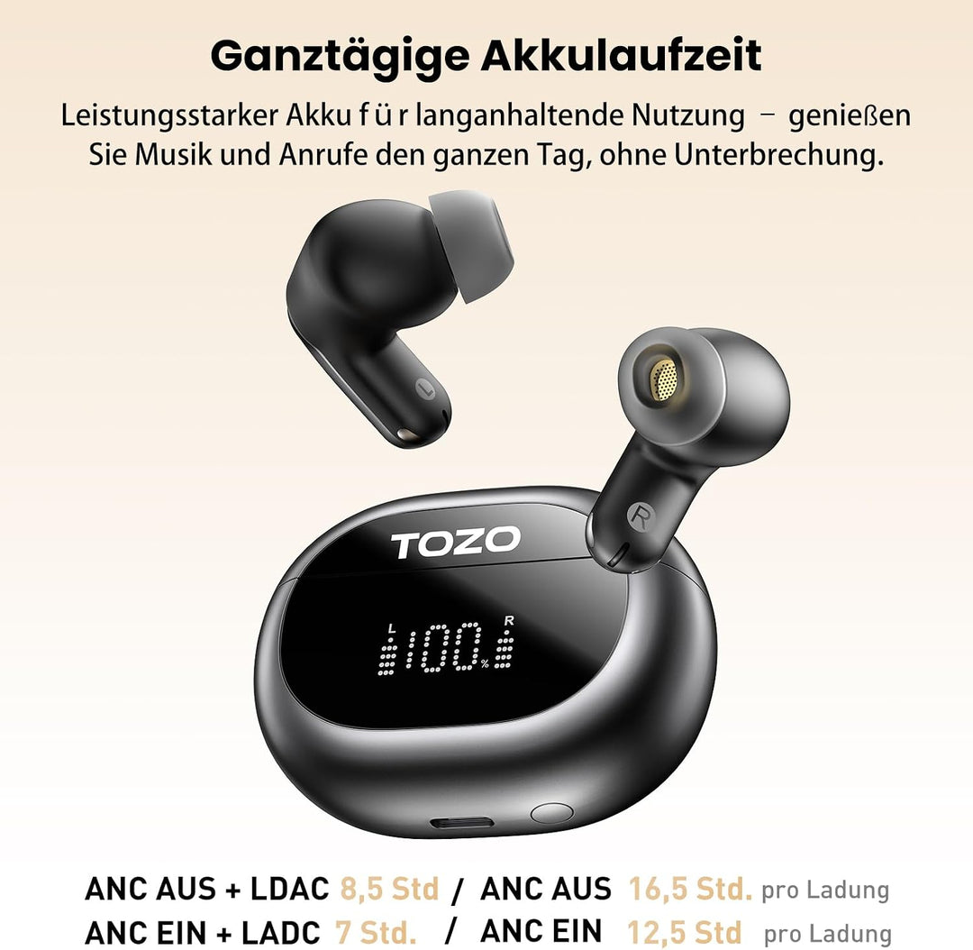 TOZO NC20 Bluetooth-Kopfhörer 6.0,6 Mics & ENC AI für kristallklare Anrufe,LDAC Hi-Res Audio,IPX8,Ve