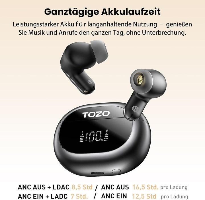 TOZO NC20 Bluetooth-Kopfhörer 6.0,6 Mics & ENC AI für kristallklare Anrufe,LDAC Hi-Res Audio,IPX8,Ve