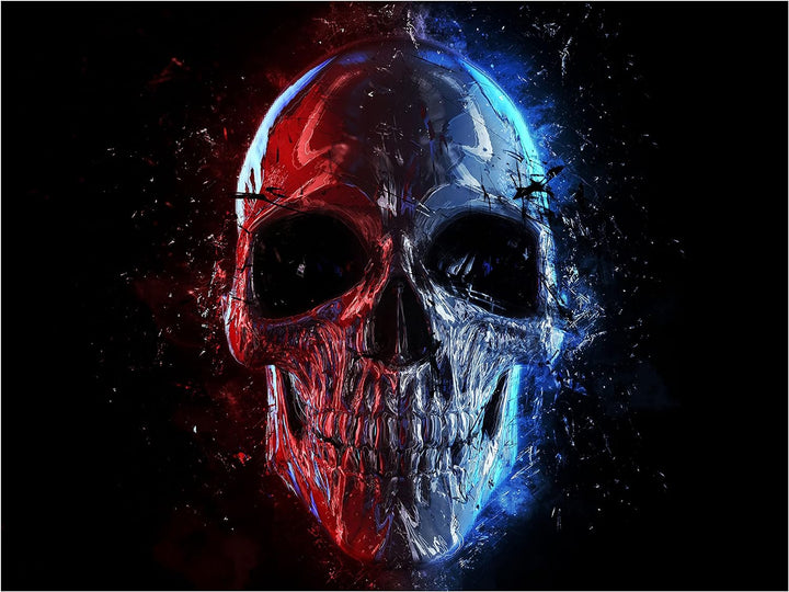 wandmotiv24 Totenkopf Wandbild aus Acrylglas, Grösse 100x75cm, Querformat, silberner Schädel, Rot &