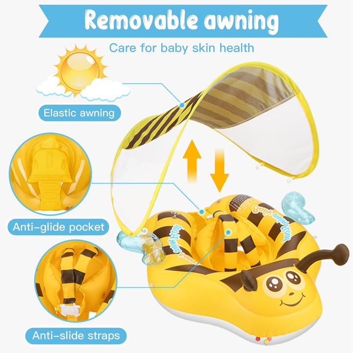 ROCKY&CHAO Schwimmring Baby mit UPF50+ Sonnenschutzdach Aufblasbare Schwimmhilfe Verstellbarer Siche