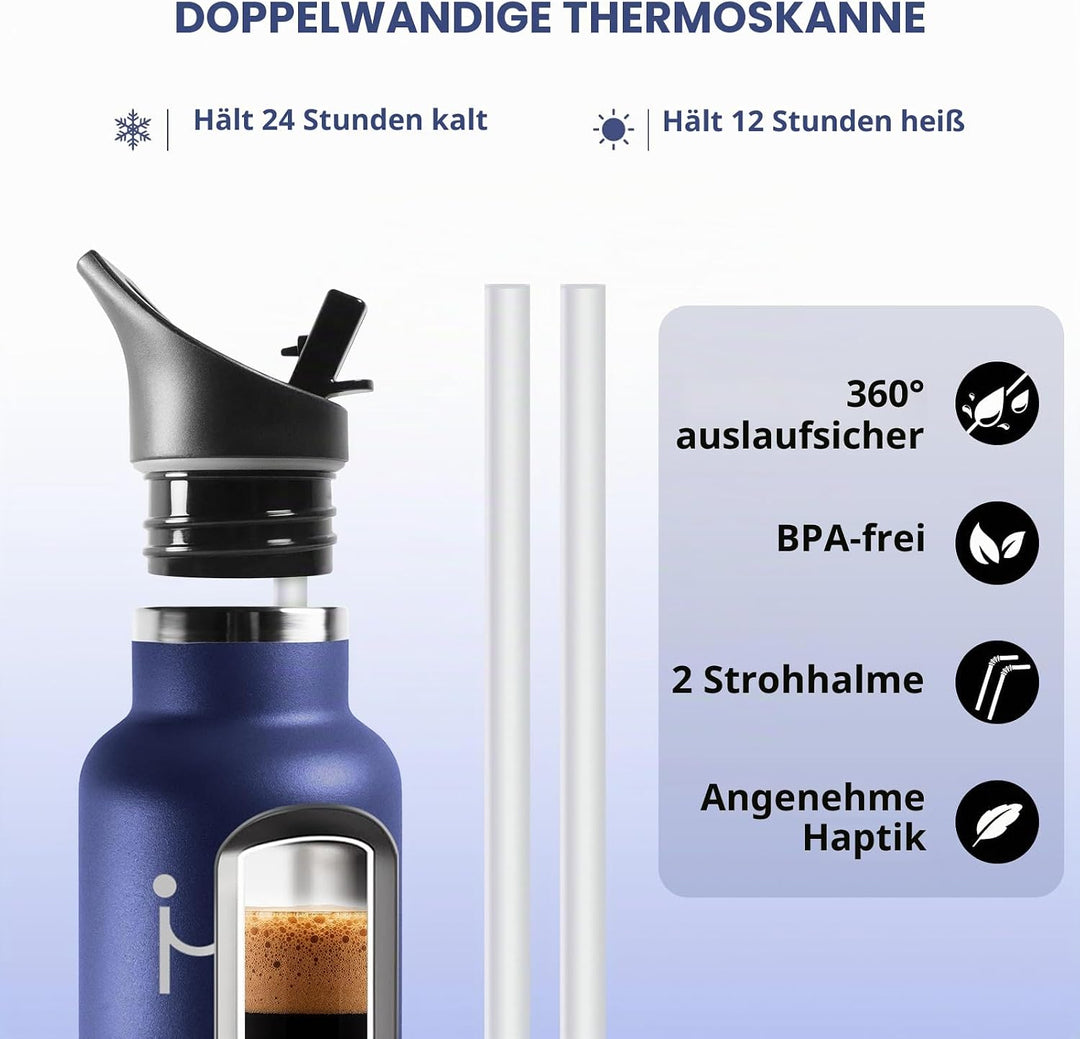 HoneyHolly Trinkflasche 750ML, BPA-Frei, Trinkflasche Edelstahl, Auslaufsichere Isolierflasche Doppe
