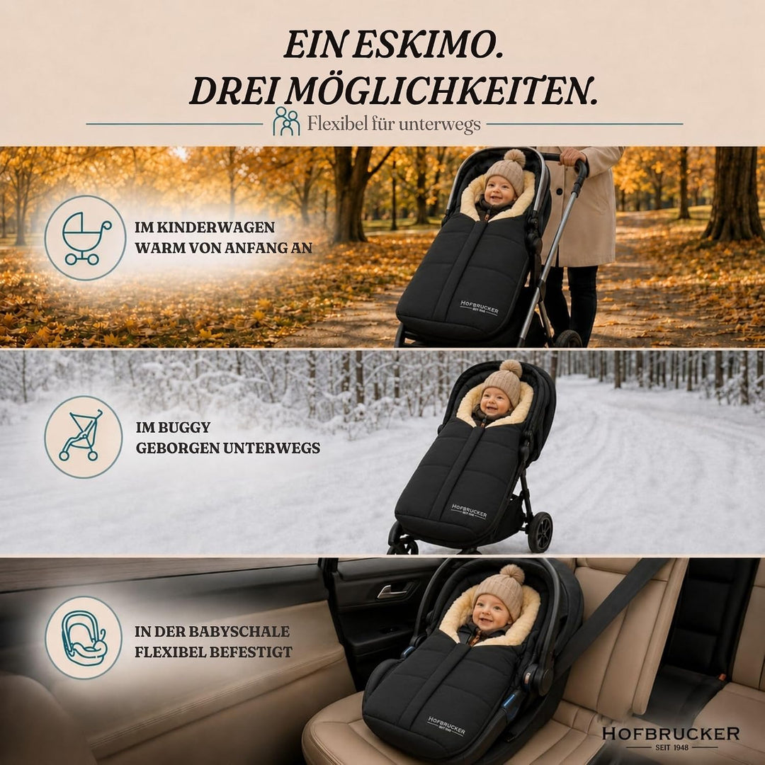 Hofbrucker Lammfell-Fusssack Eskimo für Babyschale, Kinderwagen, Buggy/Universeller Winterfusssack/F
